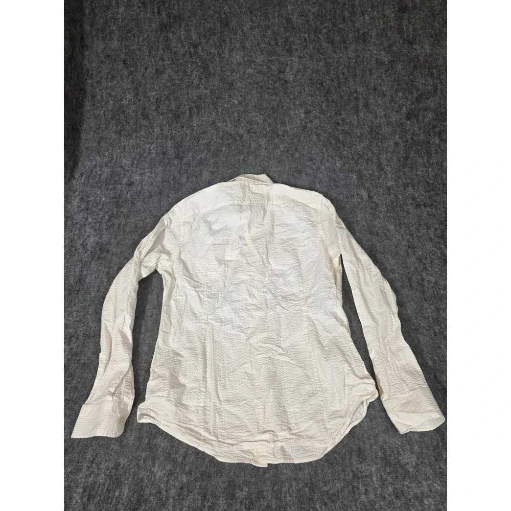 Mens L Shirt White Seersucker Tailored Slim Fit Button Down Banana Republic